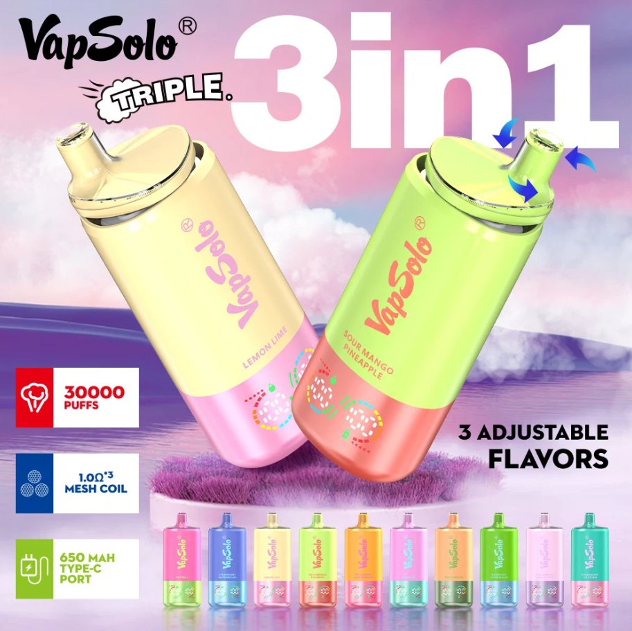 VapSolo TRIPLE 30000 Puffs Vape: Ananas Hindistancevizi, Çilek Muz ve Mavi Razz ile Elektronik Sigara Deneyiminde Yeni Bir Çağ